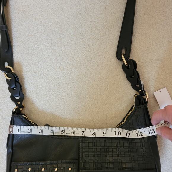 NWT Rosetti Black With Gold Metal Accents Crossbody Shoulder Bag Pockets - Picture 13 of 15